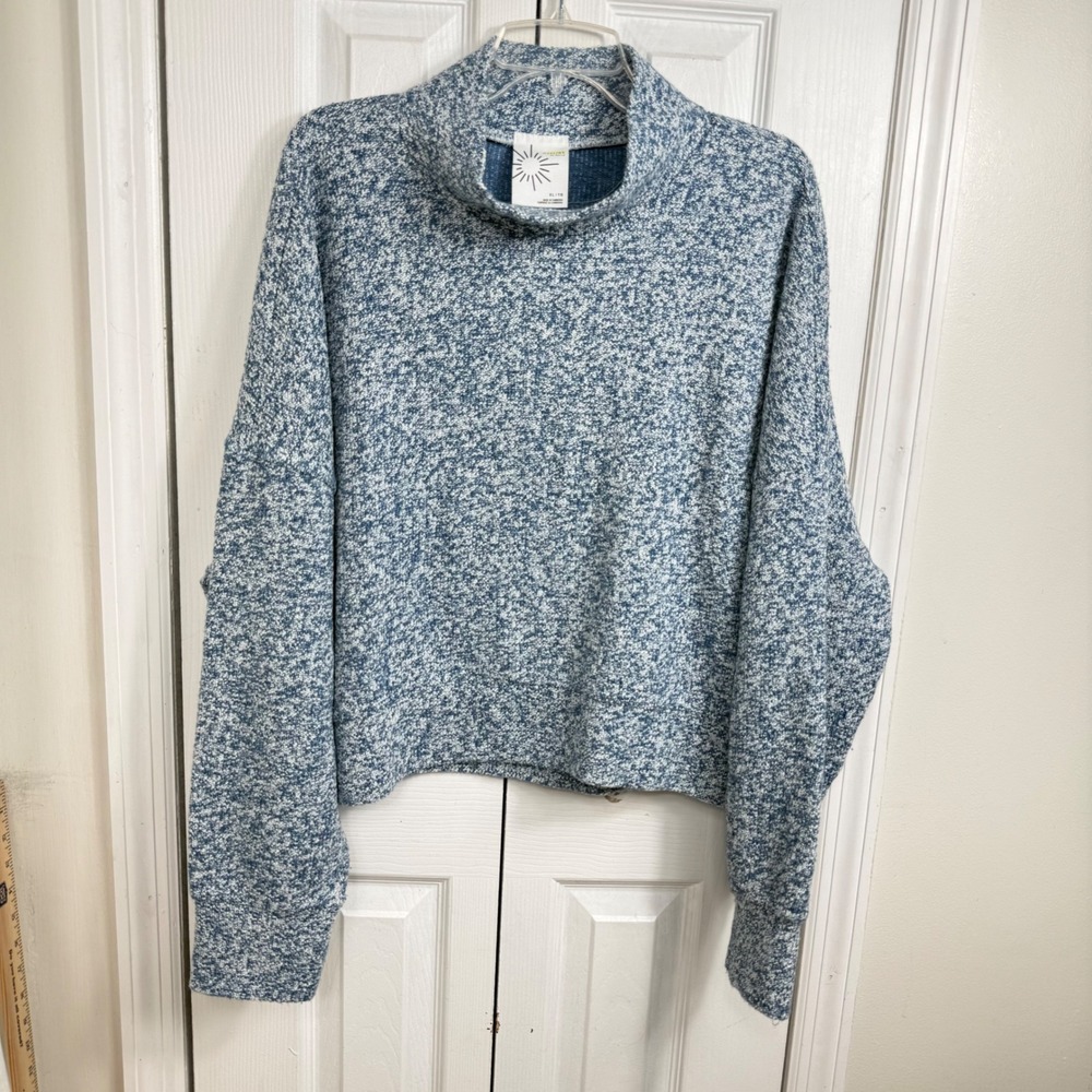 OFFLINE by Aerie Sweater XL Blue Marled Waffle Knit Oversized Mock Neck Pullover